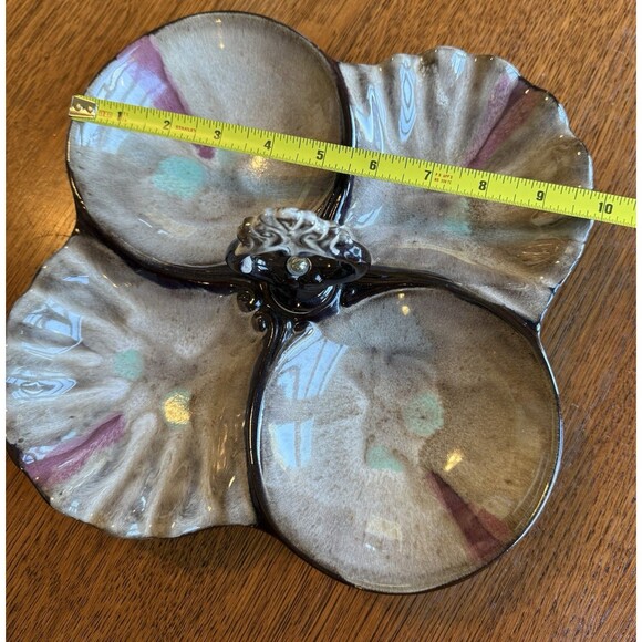 Mid Century Vintage Traditional Japan Drip Glaze Pottery 4 Section Tidbit Tray - Picture 6 of 6